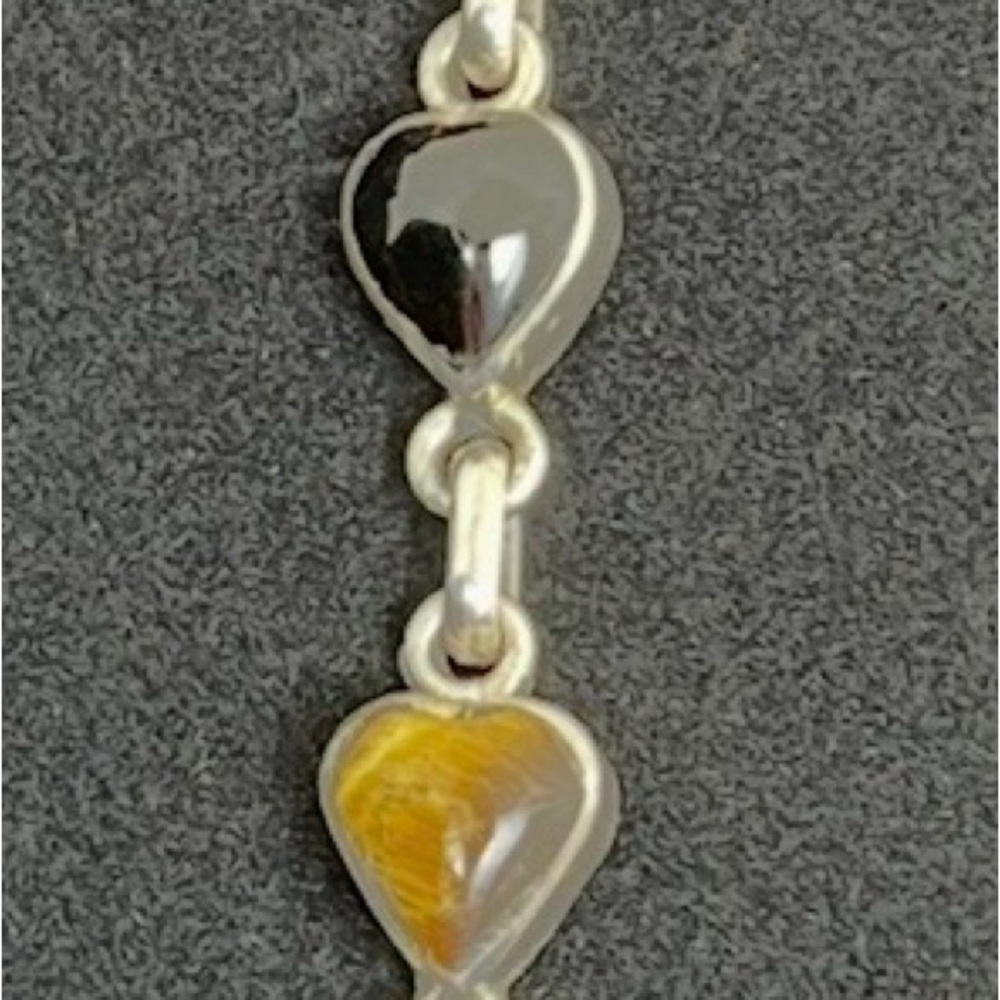 Vintage Taxco 7 Inch Heart Shaped Multi Stone Sterling Silver Bracelet - Picture 4 of 9